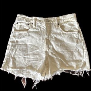 Abercrombie & Fitch | Cream high rise distressed jean shorts The 4" Mom shorts